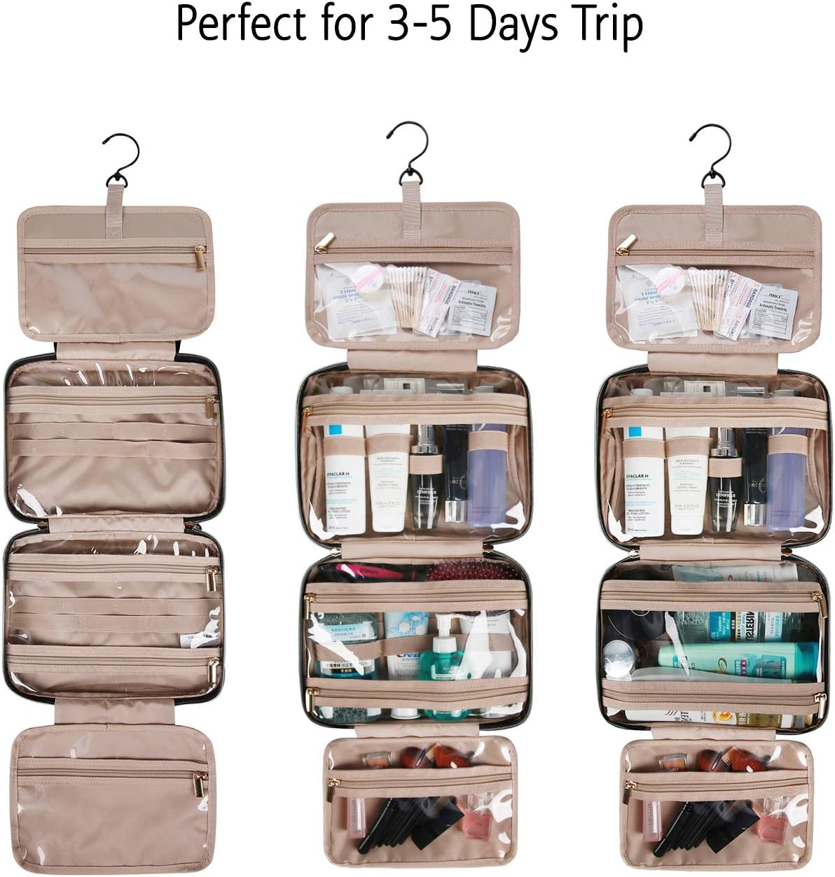 BAGSMART Hanging Toiletry Bag – Cute, Water-Resistant Travel Organiser in Baby Pink