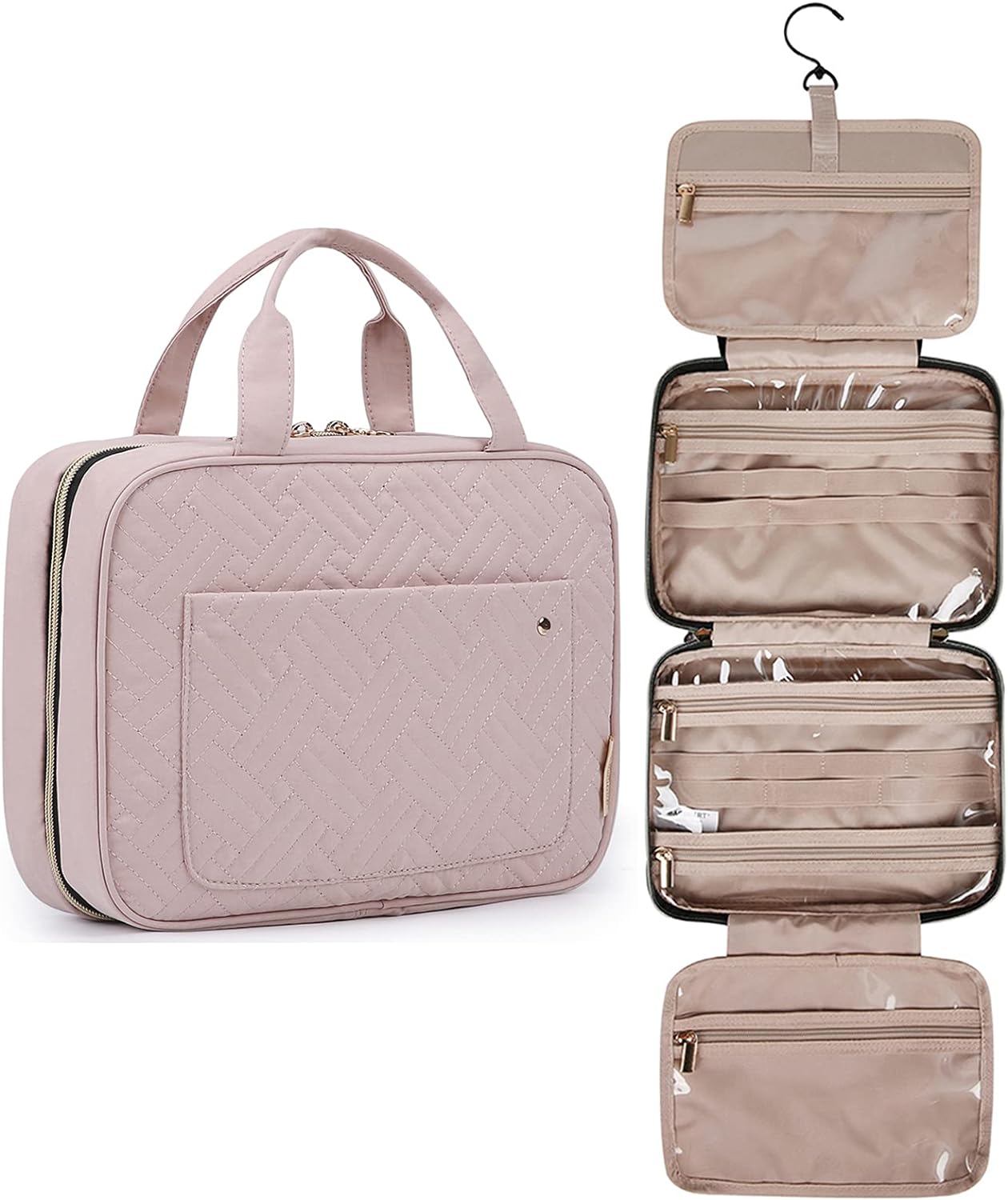 BAGSMART Hanging Toiletry Bag – Cute, Water-Resistant Travel Organiser in Baby Pink