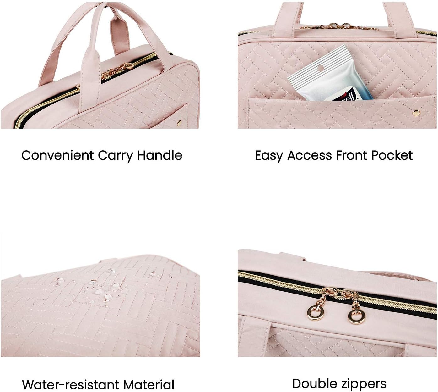 BAGSMART Hanging Toiletry Bag – Cute, Water-Resistant Travel Organiser in Baby Pink