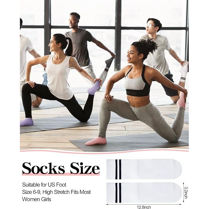 Sintege 6 Pairs Non-Slip Pilates & Yoga Grip Socks for Women