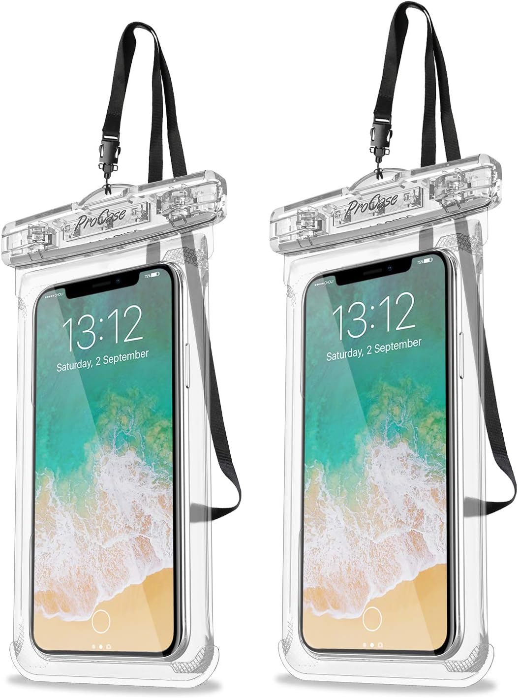 ProCase Waterproof Phone Pouch - 2-Pack Dry Bag for iPhone 15/14/13 Pro Max, Galaxy S23/S22, and More (Up to 7&quot;)