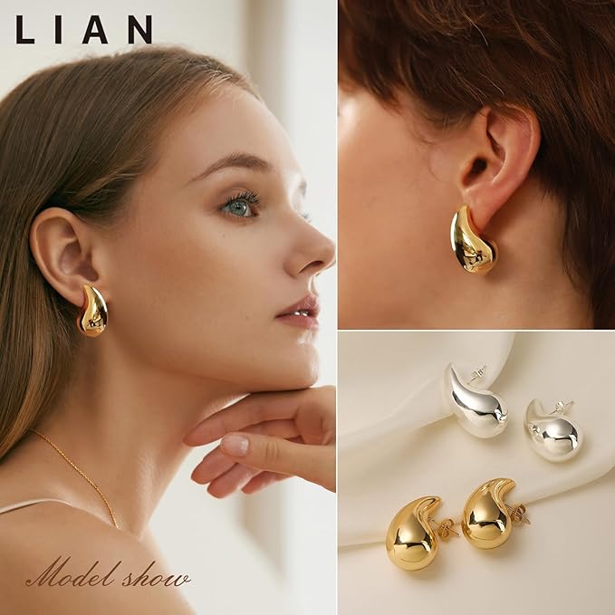 LIAN’s Luxe 18K Gold Plated Waterdrop Hoops