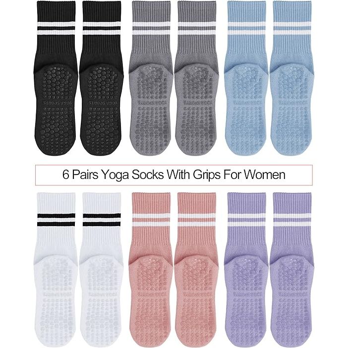 Sintege 6 Pairs Non-Slip Pilates & Yoga Grip Socks for Women