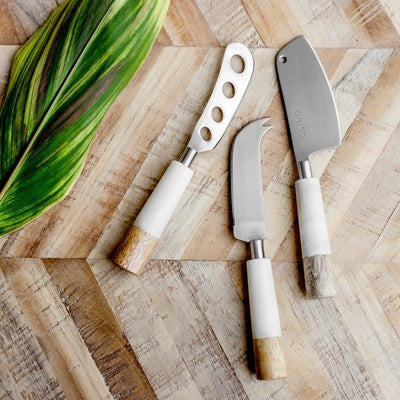 timber and marble cheese knife set