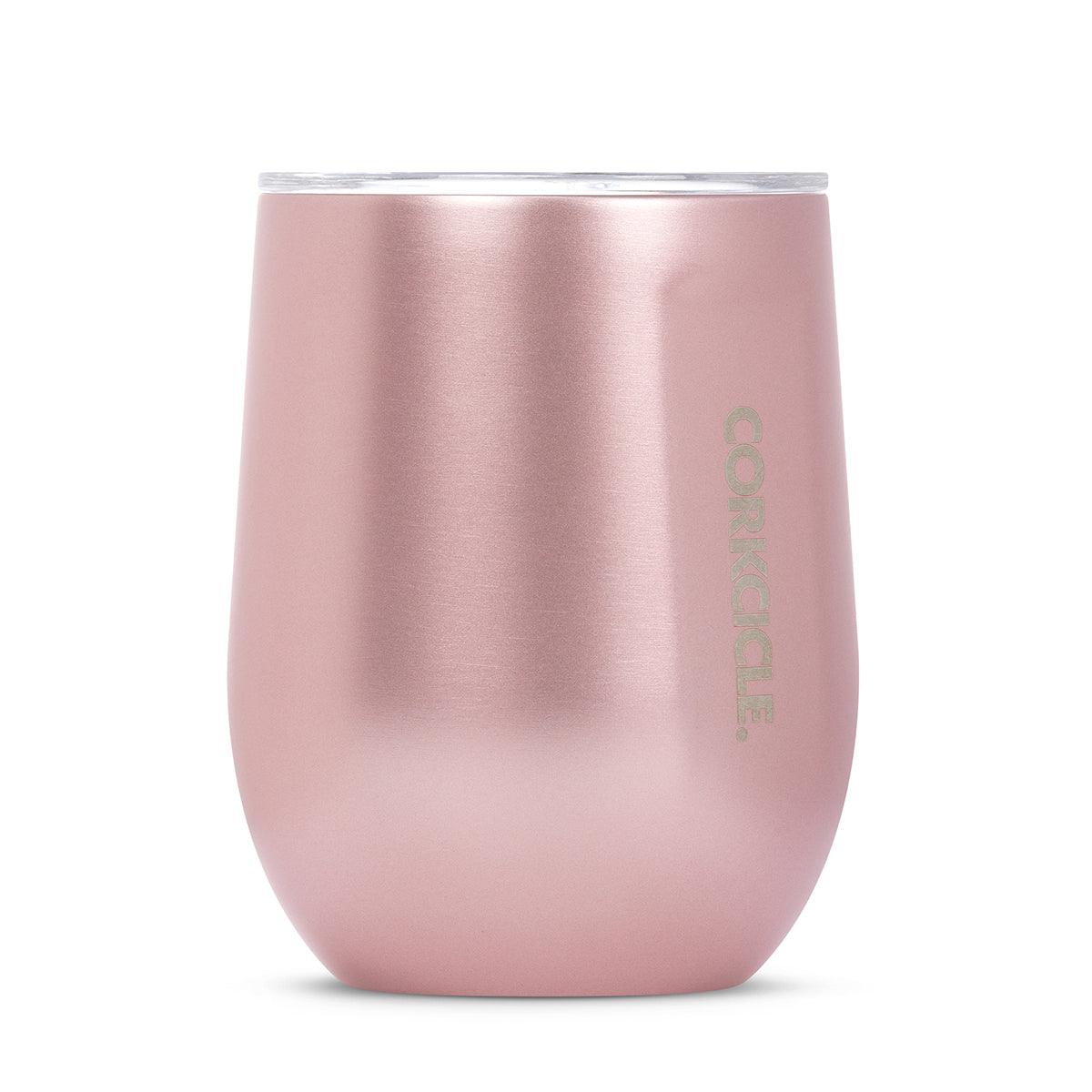 rose metallic stainless steel wine cup with clear lid