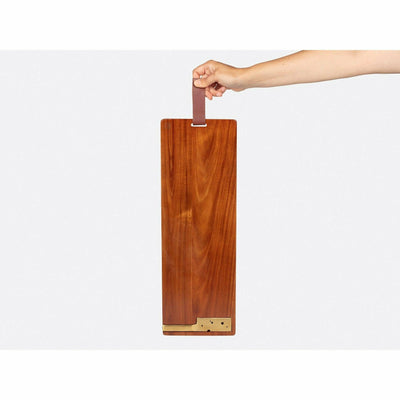 hand holding Wooden long cheese board