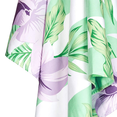 botanical towel with purple flowers and green stripes