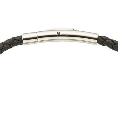 Palas Black Fine Leather Plaited Bracelet 19cm - FOK & Stuff