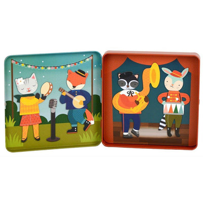 Petit Collage animal band magnetic play set tin container