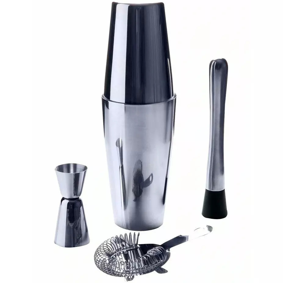 S&amp;P Boston 4 Piece Cocktail Shaker Set in Silver - FOK &amp; Stuff